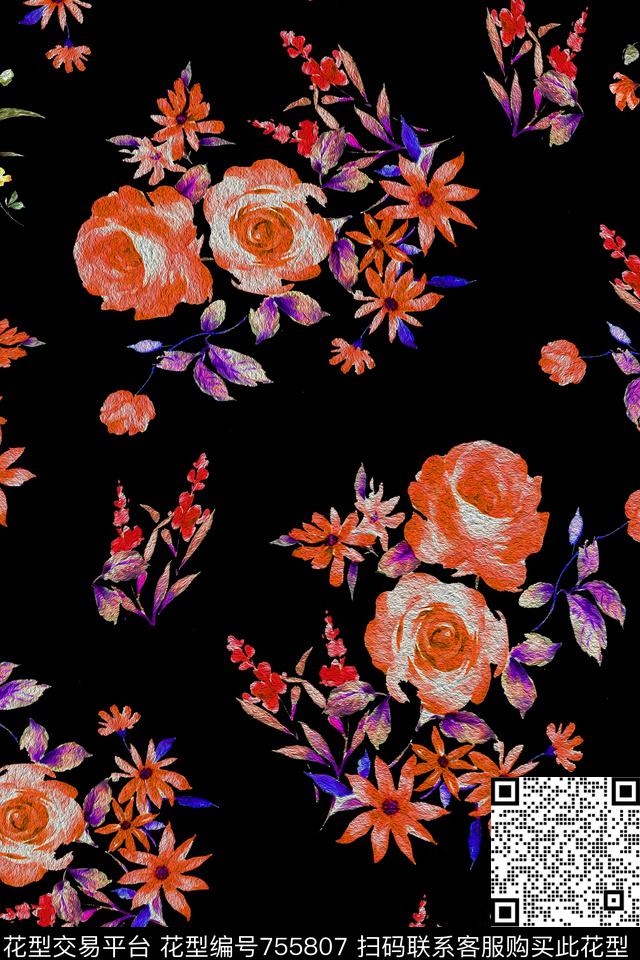 大花花朵花卉数码印花华亿平台下载（图片编号: 755807） - 瓦栏（Walan）