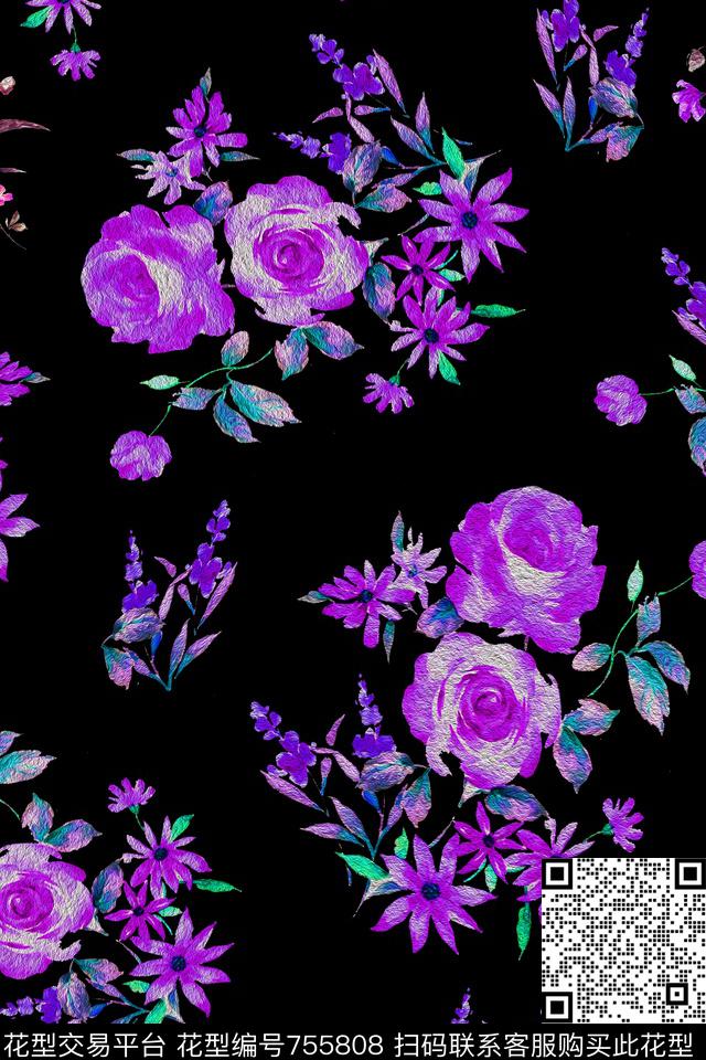 大花花朵花卉数码印花华亿平台下载（图片编号: 755808） - 瓦栏（Walan）