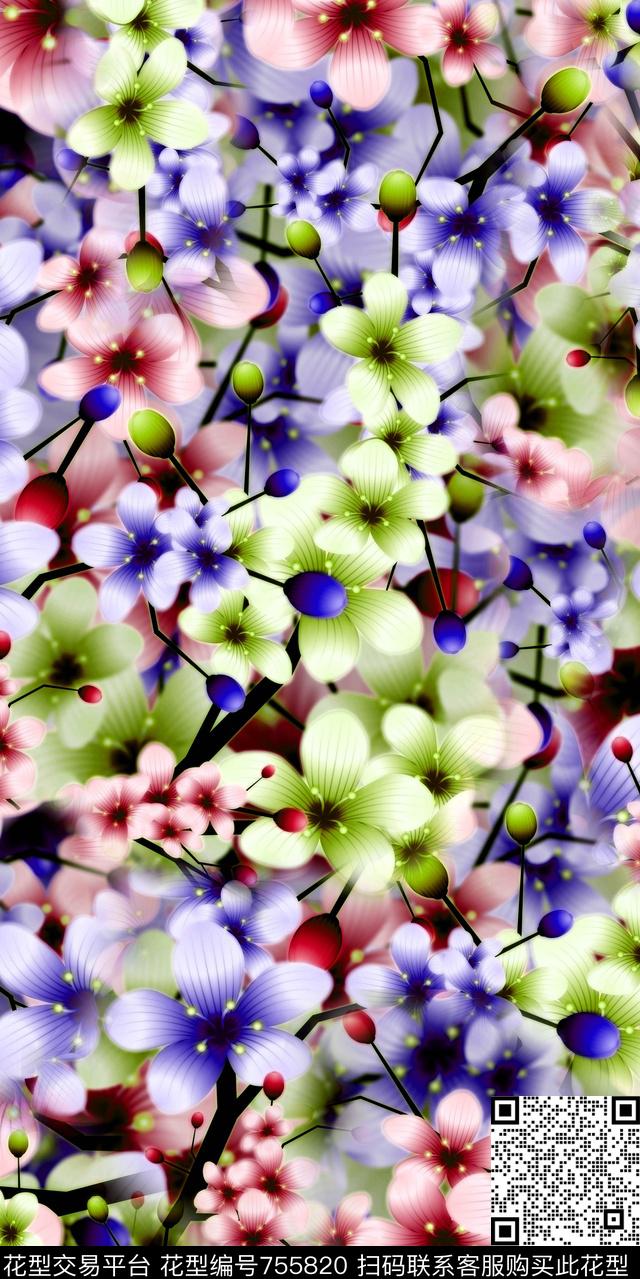 乱花水彩数码数码印花华亿平台下载（图片编号: 755820） - 瓦栏（Walan）