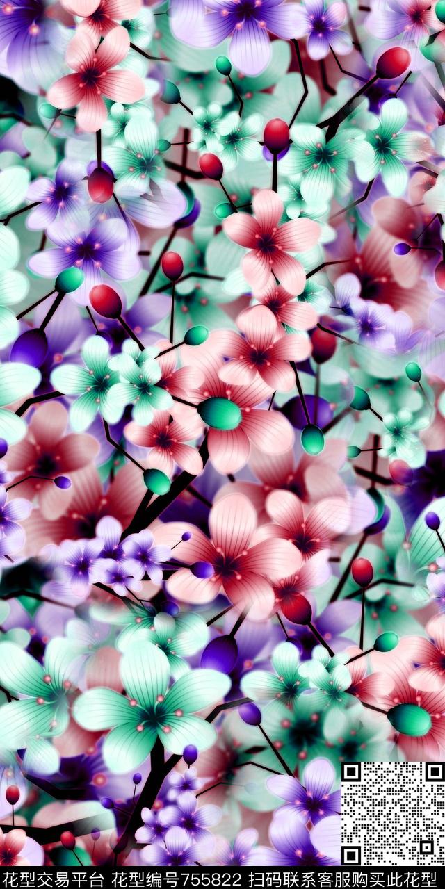 乱花水彩数码数码印花华亿平台下载（图片编号: 755822） - 瓦栏（Walan）