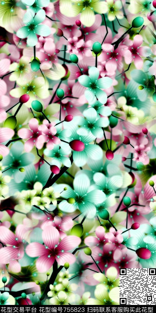 乱花水彩数码数码印花华亿平台下载（图片编号: 755823） - 瓦栏（Walan）