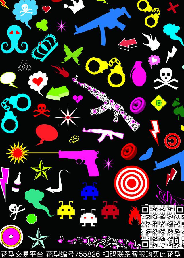 音乐符号趣味枪传统印花华亿平台下载（图片编号: 755826） - 瓦栏（Walan）