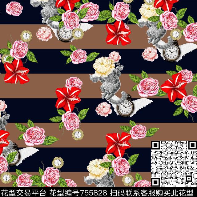 玫瑰花卉牵牛花数码印花华亿平台下载（图片编号: 755828） - 瓦栏（Walan）