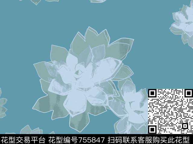手绘花卉数码印花华亿平台下载（图片编号: 755847） - 瓦栏（Walan）