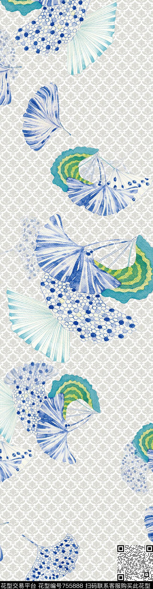 飞舞的银杏叶数码印花华亿平台下载（图片编号: 755888） - 瓦栏（Walan）