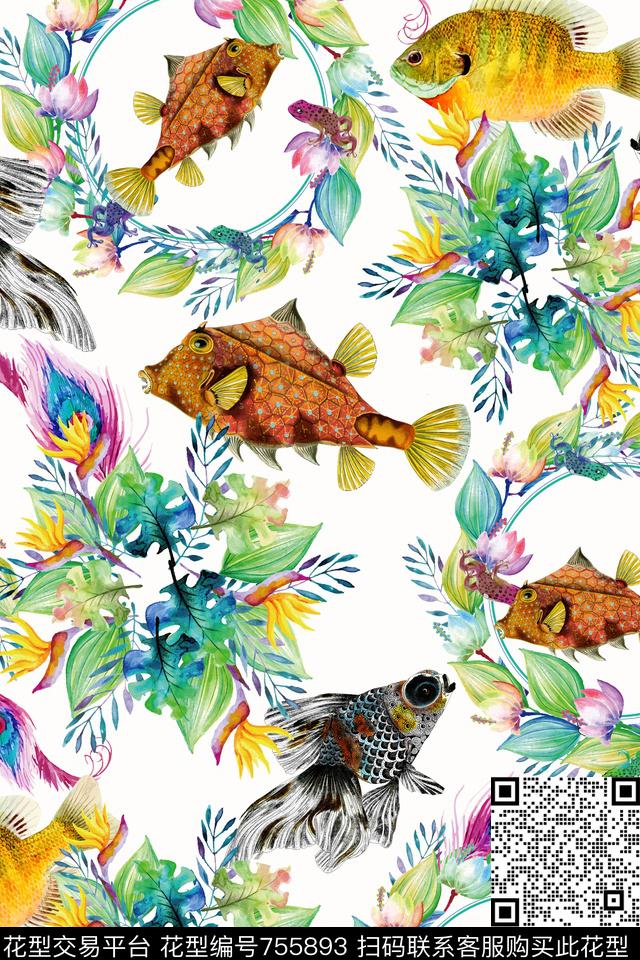 花朵花卉鱼数码印花华亿平台下载（图片编号: 755893） - 瓦栏（Walan）