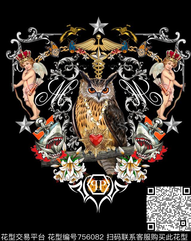 胸花图案大牌风胸前独幅数码印花华亿平台下载（图片编号: 756082） - 瓦栏（Walan）