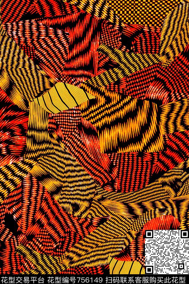 几何迷幻线条条纹数码印花华亿平台下载（图片编号: 756149） - 瓦栏（Walan）