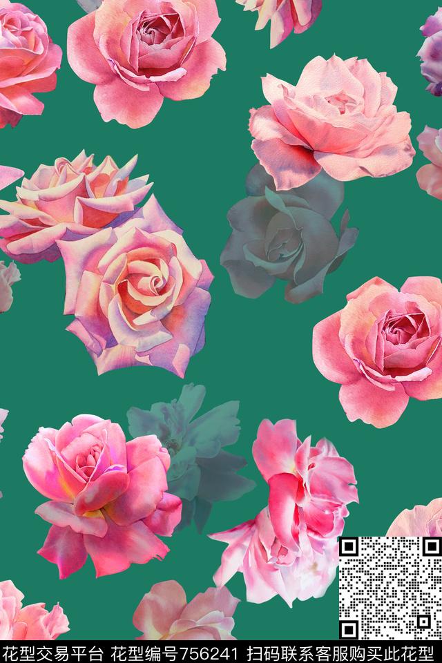 水彩花卉独花数码印花华亿平台下载（图片编号: 756241） - 瓦栏（Walan）