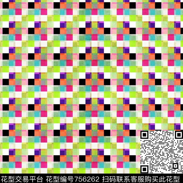 方格色块几何数码印花华亿平台下载（图片编号: 756262） - 瓦栏（Walan）