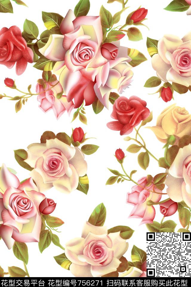 乱花花朵花卉传统印花华亿平台下载（图片编号: 756271） - 瓦栏（Walan）