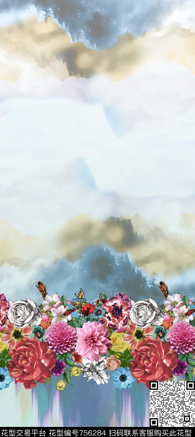 大花花卉数码印花华亿平台下载（图片编号: 756284） - 瓦栏（Walan）