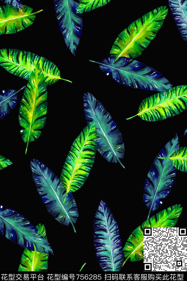植物棕榈叶叶子数码印花华亿平台下载（图片编号: 756285） - 瓦栏（Walan）