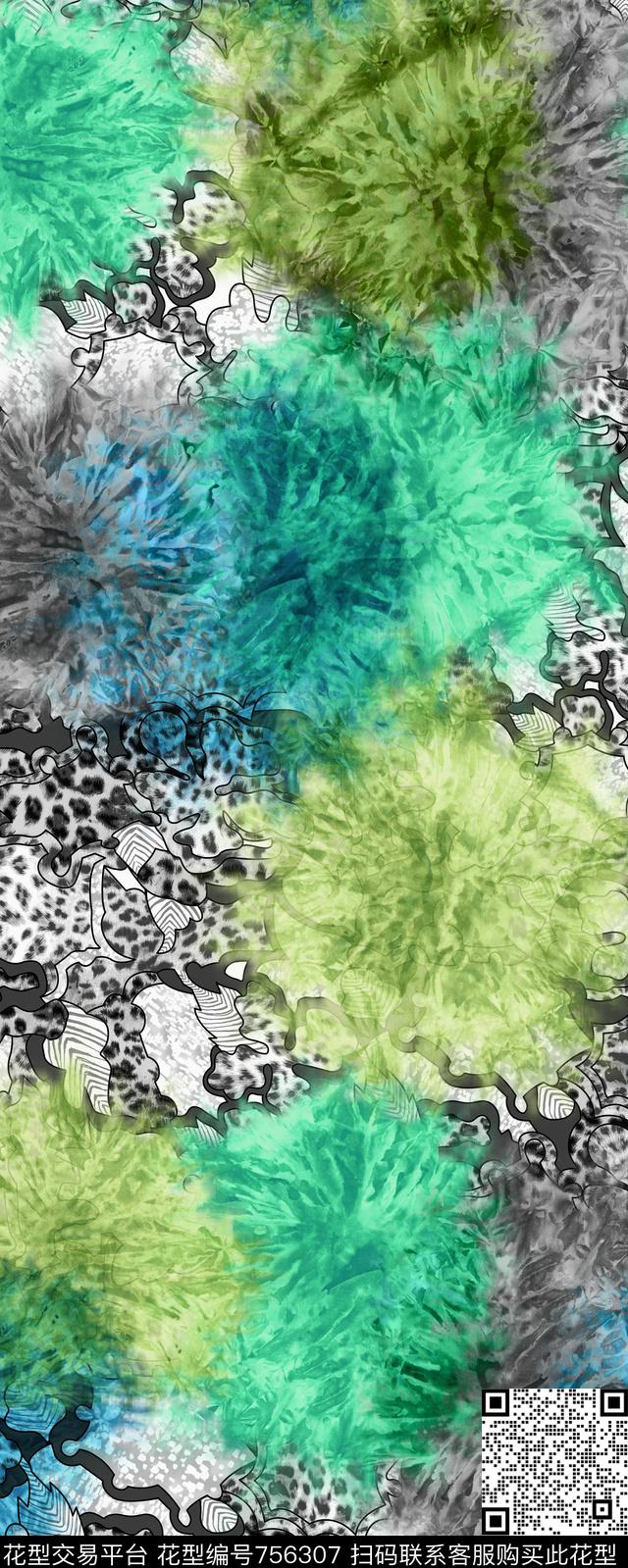 抽象扎染数码印花华亿平台下载（图片编号: 756307） - 瓦栏（Walan）