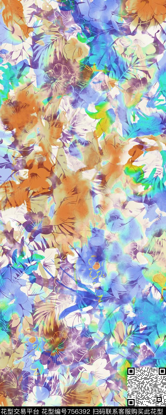 波西米亚盐染民族风数码印花华亿平台下载（图片编号: 756392） - 瓦栏（Walan）