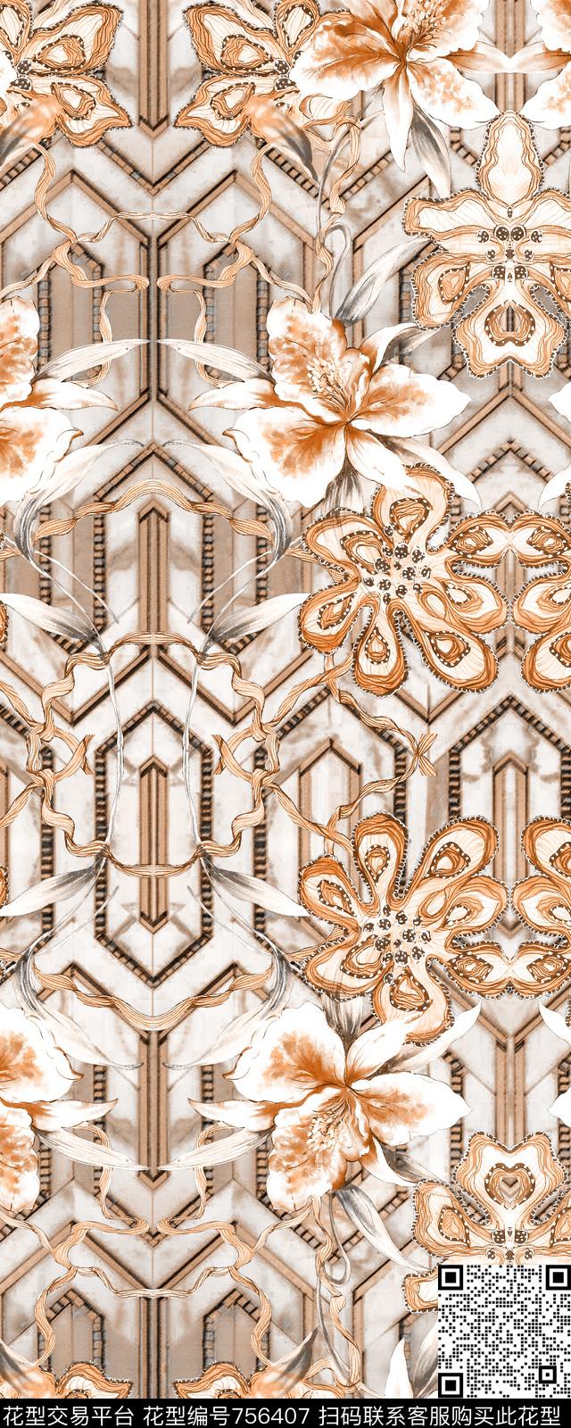 民族风几何抽象数码印花华亿平台下载（图片编号: 756407） - 瓦栏（Walan）