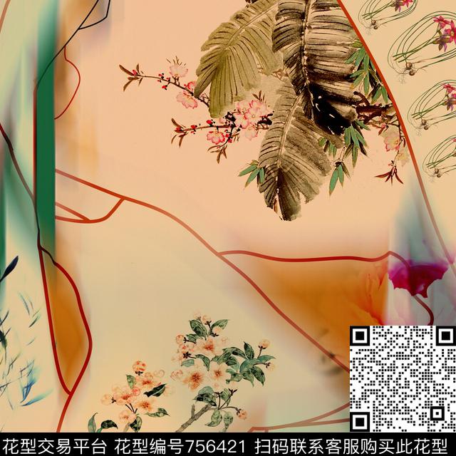 中国风抽象几何分割数码印花华亿平台下载（图片编号: 756421） - 瓦栏（Walan）