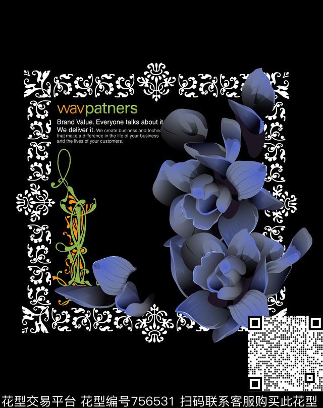 胸花图案大牌风胸前独幅数码印花华亿平台下载（图片编号: 756531） - 瓦栏（Walan）