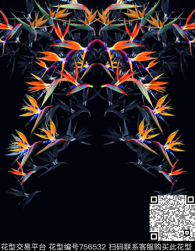 胸花图案大牌风胸前独幅数码印花华亿平台下载（图片编号: 756532） - 瓦栏（Walan）