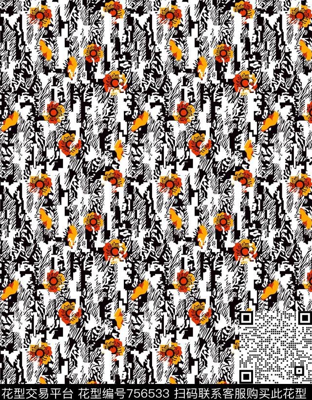 胸花图案大牌风胸前独幅数码印花华亿平台下载（图片编号: 756533） - 瓦栏（Walan）