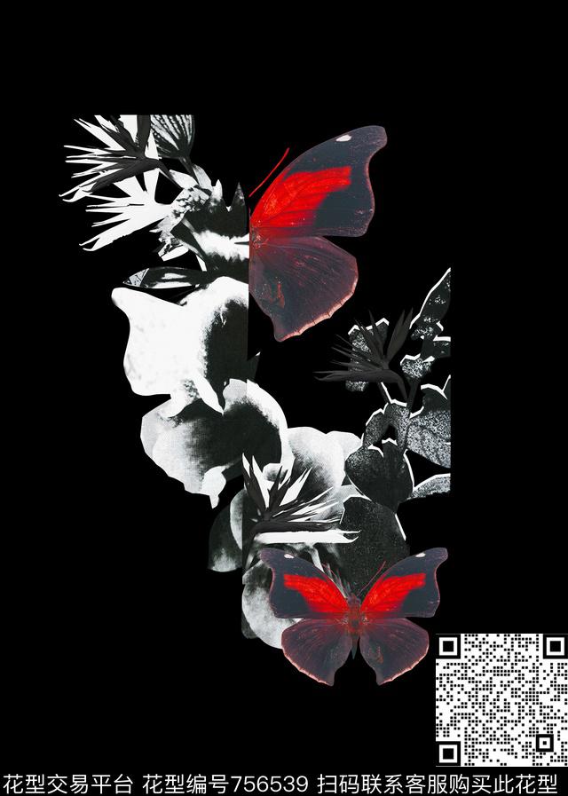 胸花图案大牌风胸前独幅数码印花华亿平台下载（图片编号: 756539） - 瓦栏（Walan）