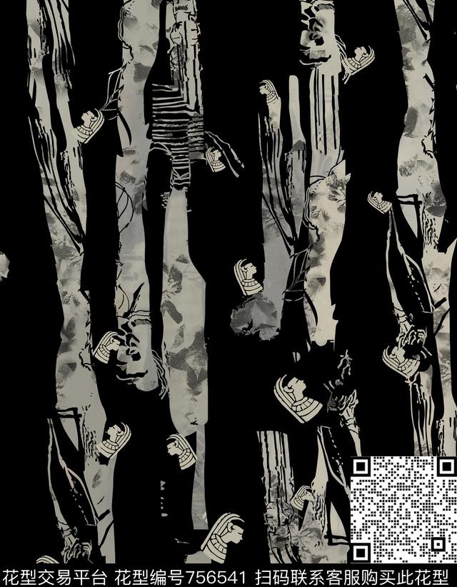 胸花图案大牌风胸前独幅数码印花华亿平台下载（图片编号: 756541） - 瓦栏（Walan）