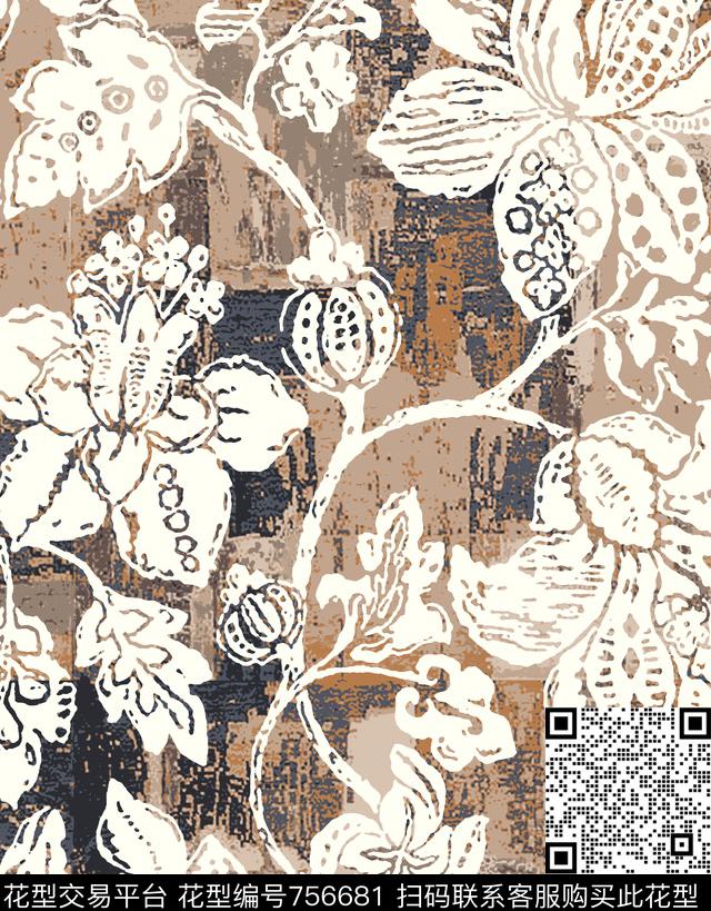 大花肌理斑驳传统印花华亿平台下载（图片编号: 756681） - 瓦栏（Walan）
