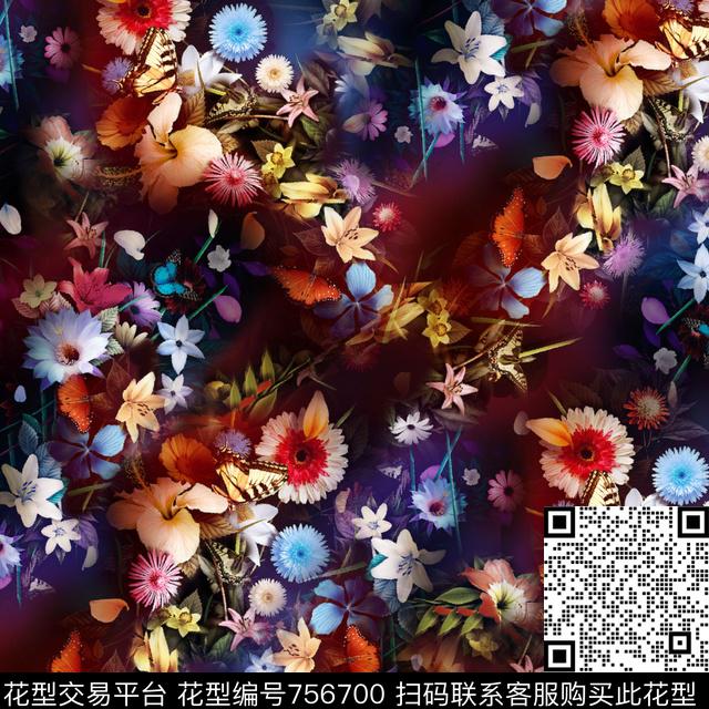 潮流梦幻风潮流时尚小花数码印花华亿平台下载（图片编号: 756700） - 瓦栏（Walan）