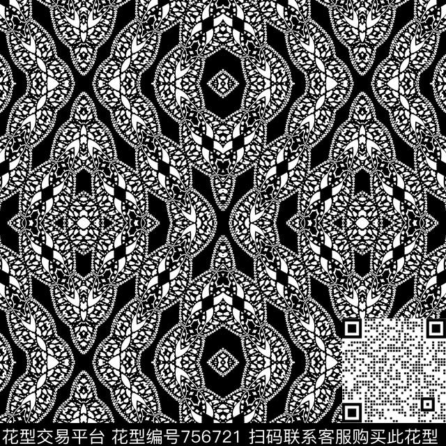 黑白花纹理女装传统印花华亿平台下载（图片编号: 756721） - 瓦栏（Walan）