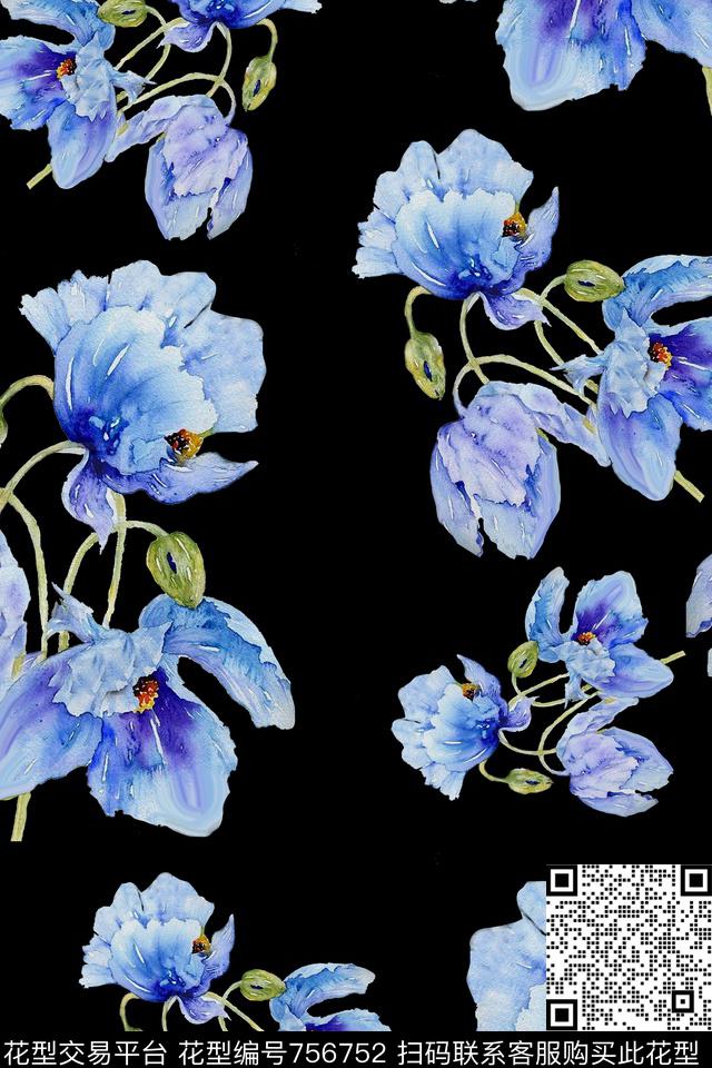 大花花朵花卉数码印花华亿平台下载（图片编号: 756752） - 瓦栏（Walan）