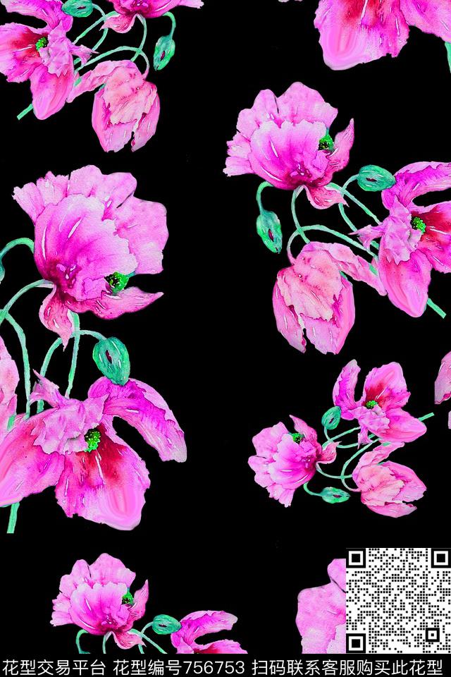 大花花朵花卉数码印花华亿平台下载（图片编号: 756753） - 瓦栏（Walan）