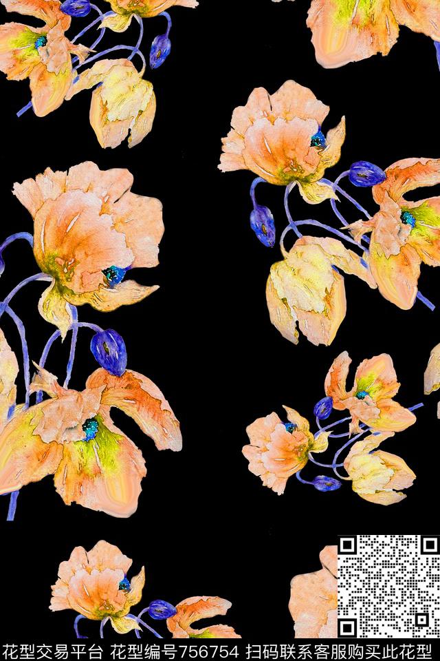大花花朵花卉数码印花华亿平台下载（图片编号: 756754） - 瓦栏（Walan）
