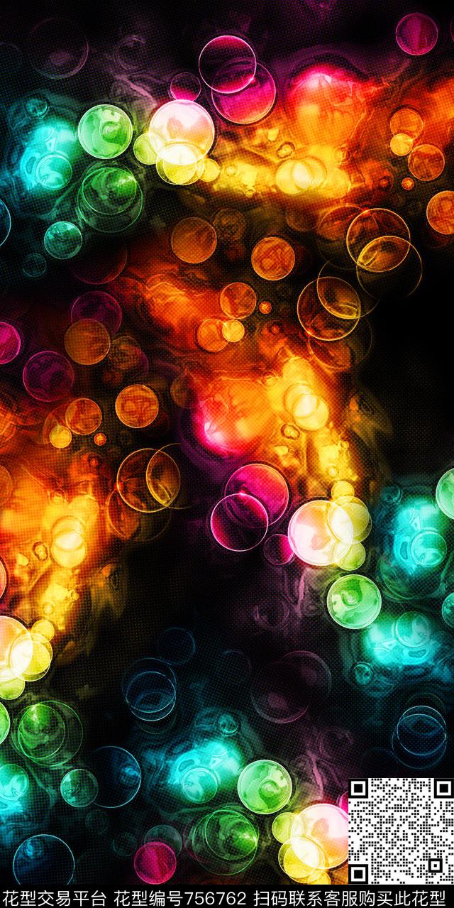 绚烂光点五彩圆形抽象几何数码印花华亿平台下载（图片编号: 756762） - 瓦栏（Walan）