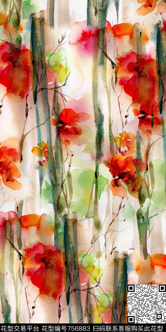 乱花数码花卉类抽象数码印花华亿平台下载（图片编号: 756883） - 瓦栏（Walan）