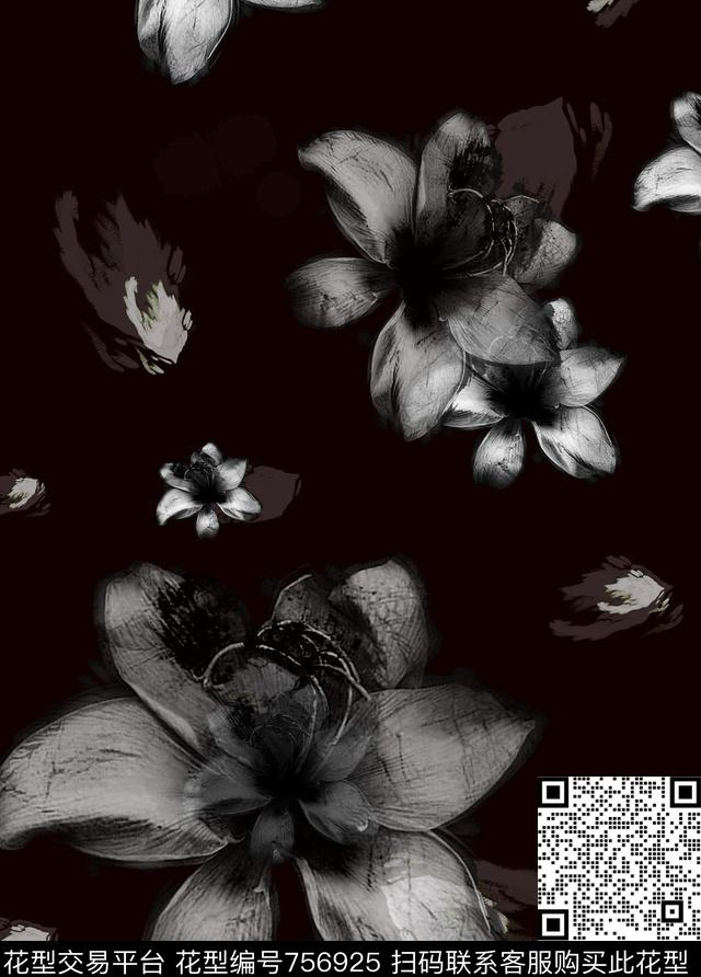 解构花朵手绘数码印花华亿平台下载（图片编号: 756925） - 瓦栏（Walan）