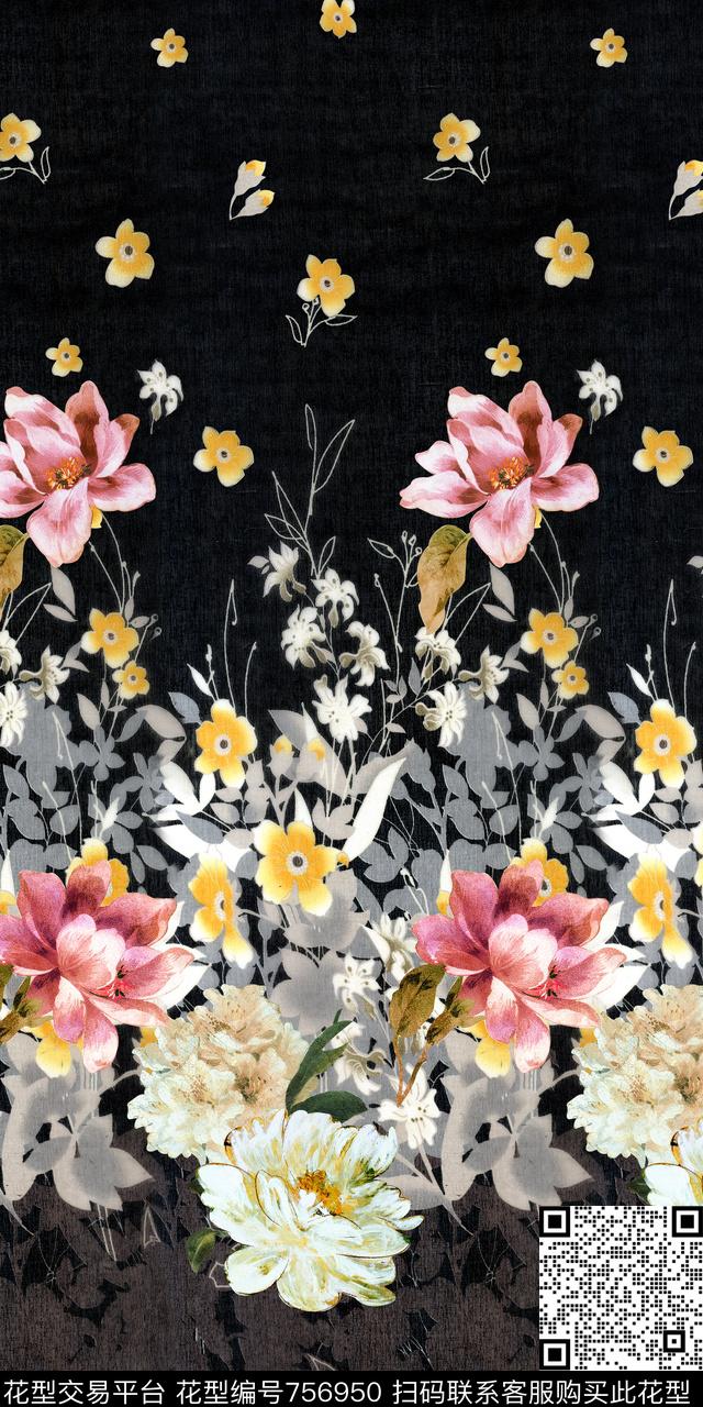 花朵油画花卉数码印花华亿平台下载（图片编号: 756950） - 瓦栏（Walan）