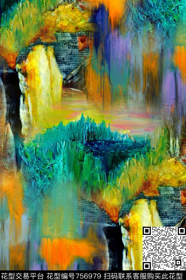 抽象几何笔触数码印花华亿平台下载（图片编号: 756979） - 瓦栏（Walan）