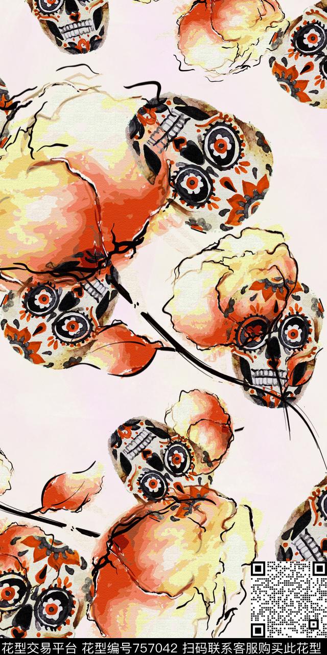 棉花骷髅民族数码印花华亿平台下载（图片编号: 757042） - 瓦栏（Walan）