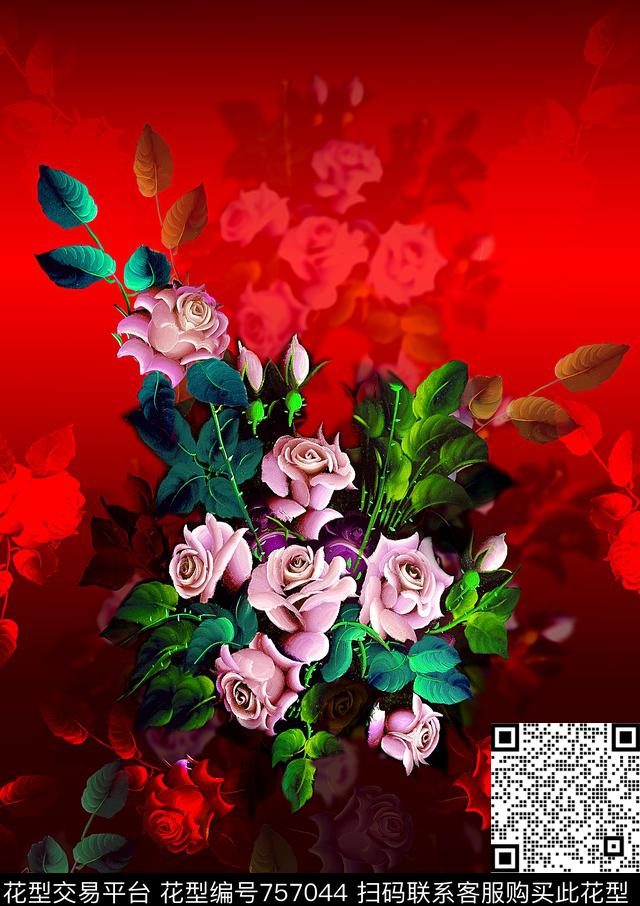 花卉女装定位花数码印花华亿平台下载（图片编号: 757044） - 瓦栏（Walan）