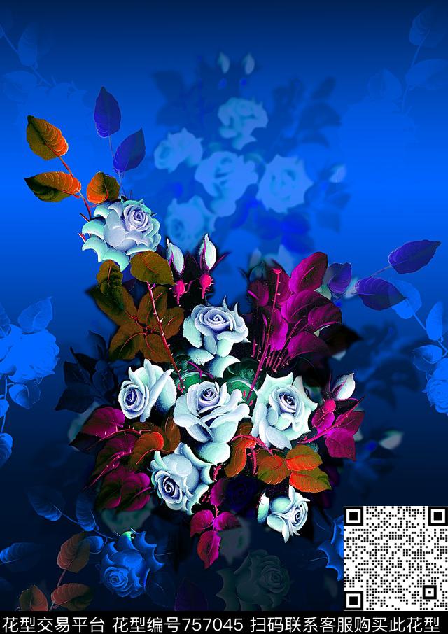 花卉女装定位花数码印花华亿平台下载（图片编号: 757045） - 瓦栏（Walan）