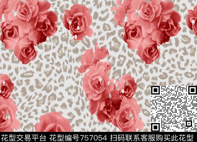 豹纹花卉大花传统印花华亿平台下载（图片编号: 757054） - 瓦栏（Walan）