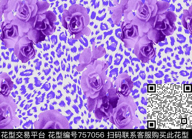 豹纹花卉大花传统印花华亿平台下载（图片编号: 757056） - 瓦栏（Walan）