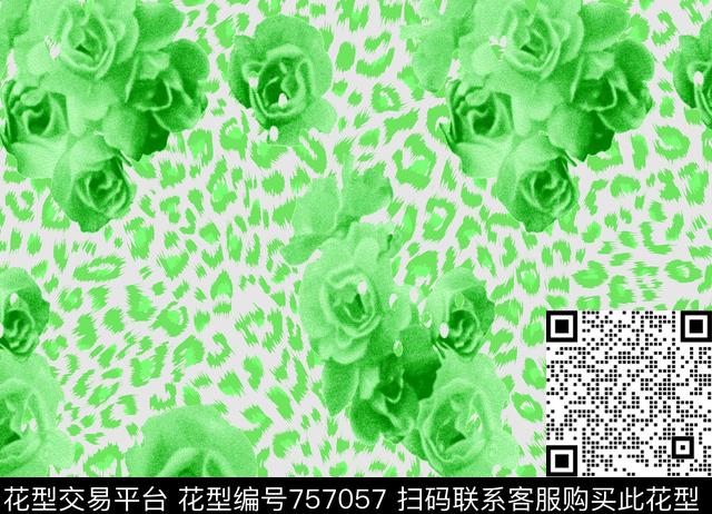 豹纹花卉大花传统印花华亿平台下载（图片编号: 757057） - 瓦栏（Walan）