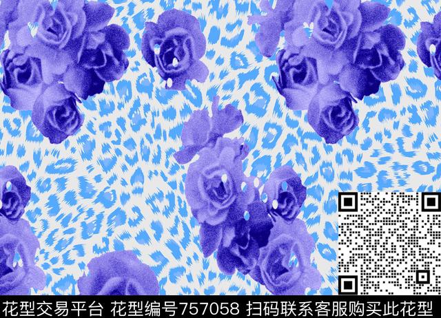 豹纹花卉大花传统印花华亿平台下载（图片编号: 757058） - 瓦栏（Walan）