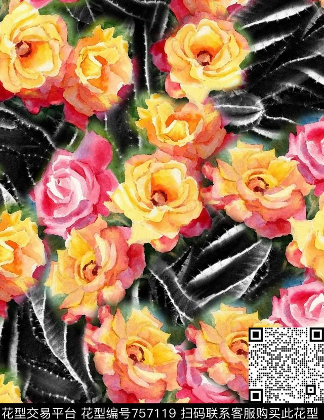 丝巾女装家纺花卉肌理数码印花华亿平台下载（图片编号: 757119） - 瓦栏（Walan）