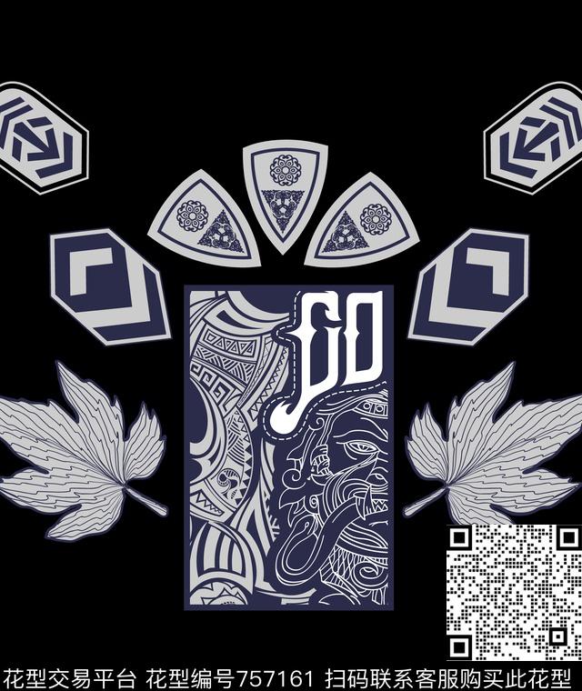 胸花图案大牌风胸前独幅数码印花华亿平台下载（图片编号: 757161） - 瓦栏（Walan）