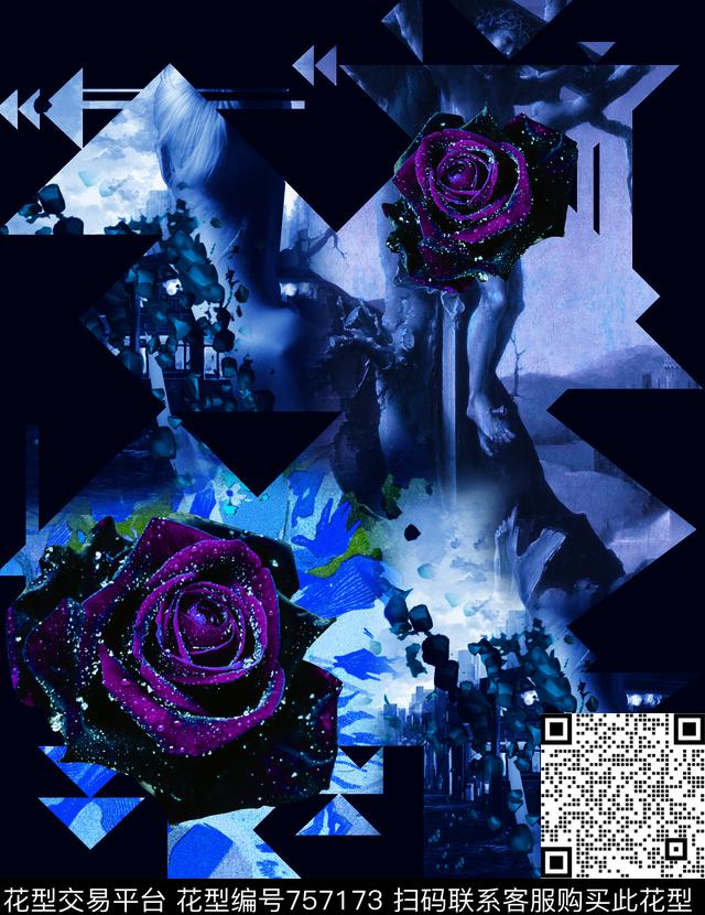 胸花图案大牌风胸前独幅数码印花华亿平台下载（图片编号: 757173） - 瓦栏（Walan）