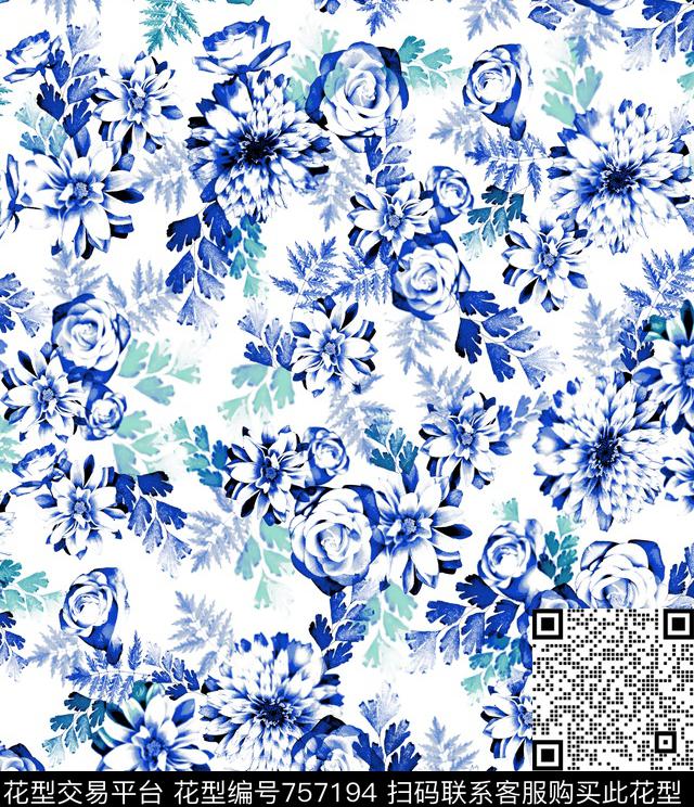 花卉大花花朵传统印花华亿平台下载（图片编号: 757194） - 瓦栏（Walan）