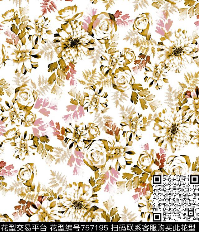 花卉大花花朵传统印花华亿平台下载（图片编号: 757195） - 瓦栏（Walan）