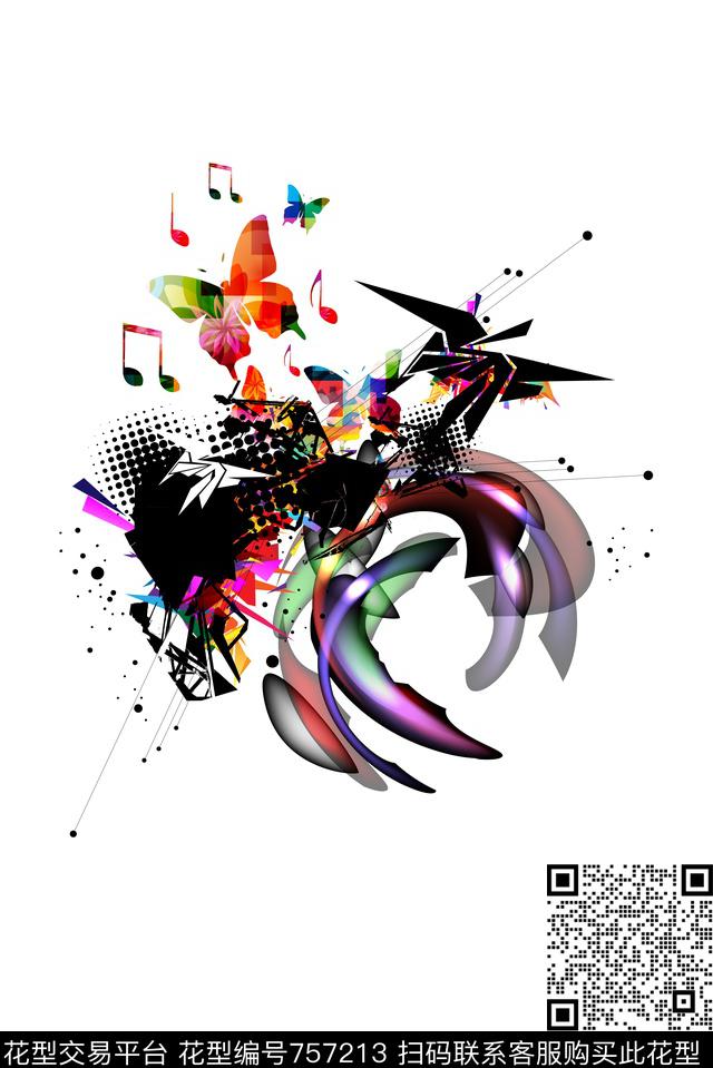 时尚流行彩色轮廓音符数码印花华亿平台下载（图片编号: 757213） - 瓦栏（Walan）